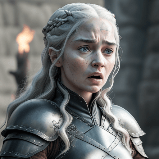 AI generated: female warrior,  Game of Thrones, exaggerated facial expression --ar 68:128 --s 750 --niji 5