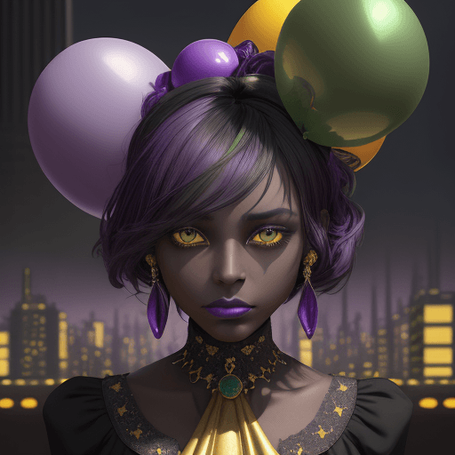 AI generated: a design of a dark toned woman's head with ballons on her head, in the style of surreal city scenes,...