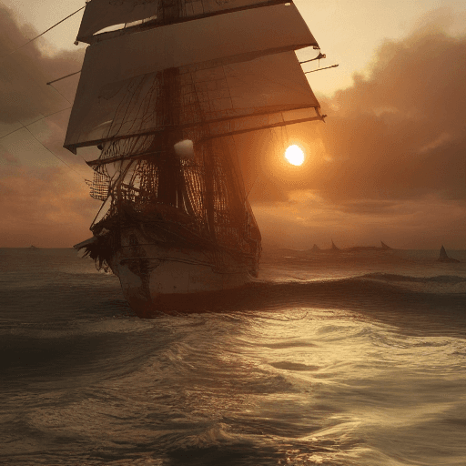 AI generated: Photo of a ultra realistic sailing ship, dramatic light, pale sunrise, cinematic lighting, battered,...
