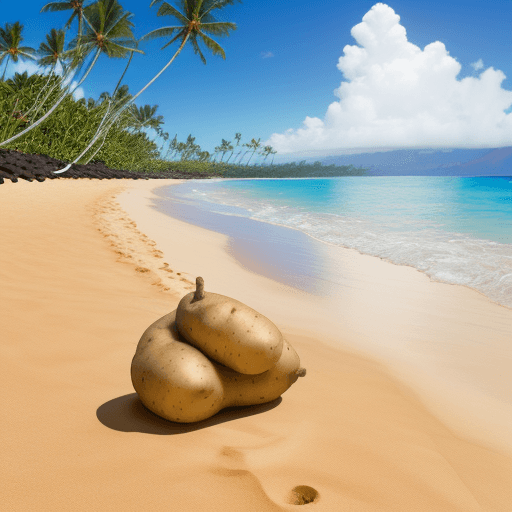 AI generated: potato on hawai beach