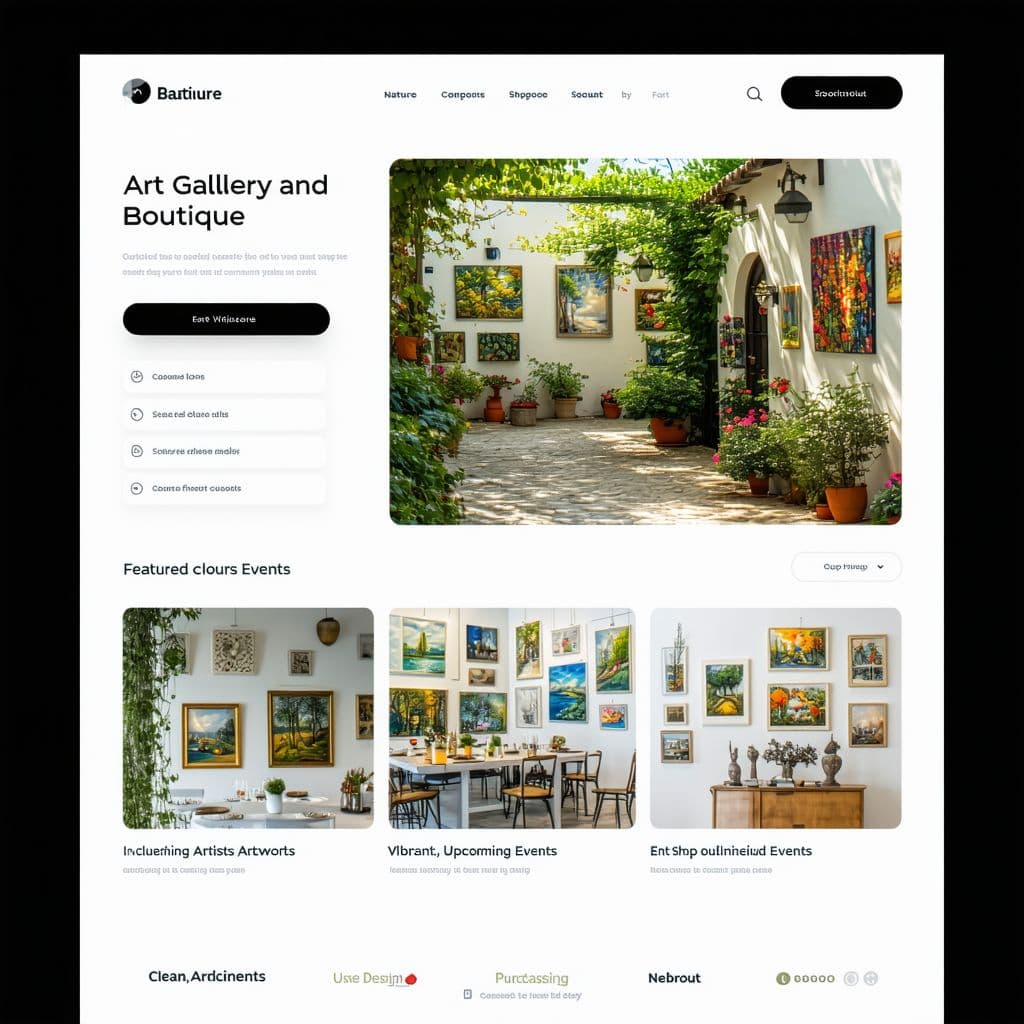 AI generated: "Design a web UI for an art gallery and boutique. The homepage should feature a large header image s...
