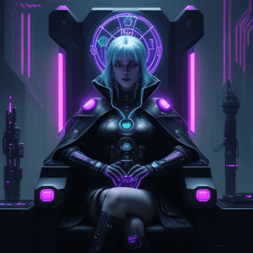 AI generated: Cyberpunk the high priestess Tarot Card, Words "The High Priestess", High Contast, Neon, Cyberpunk, ...