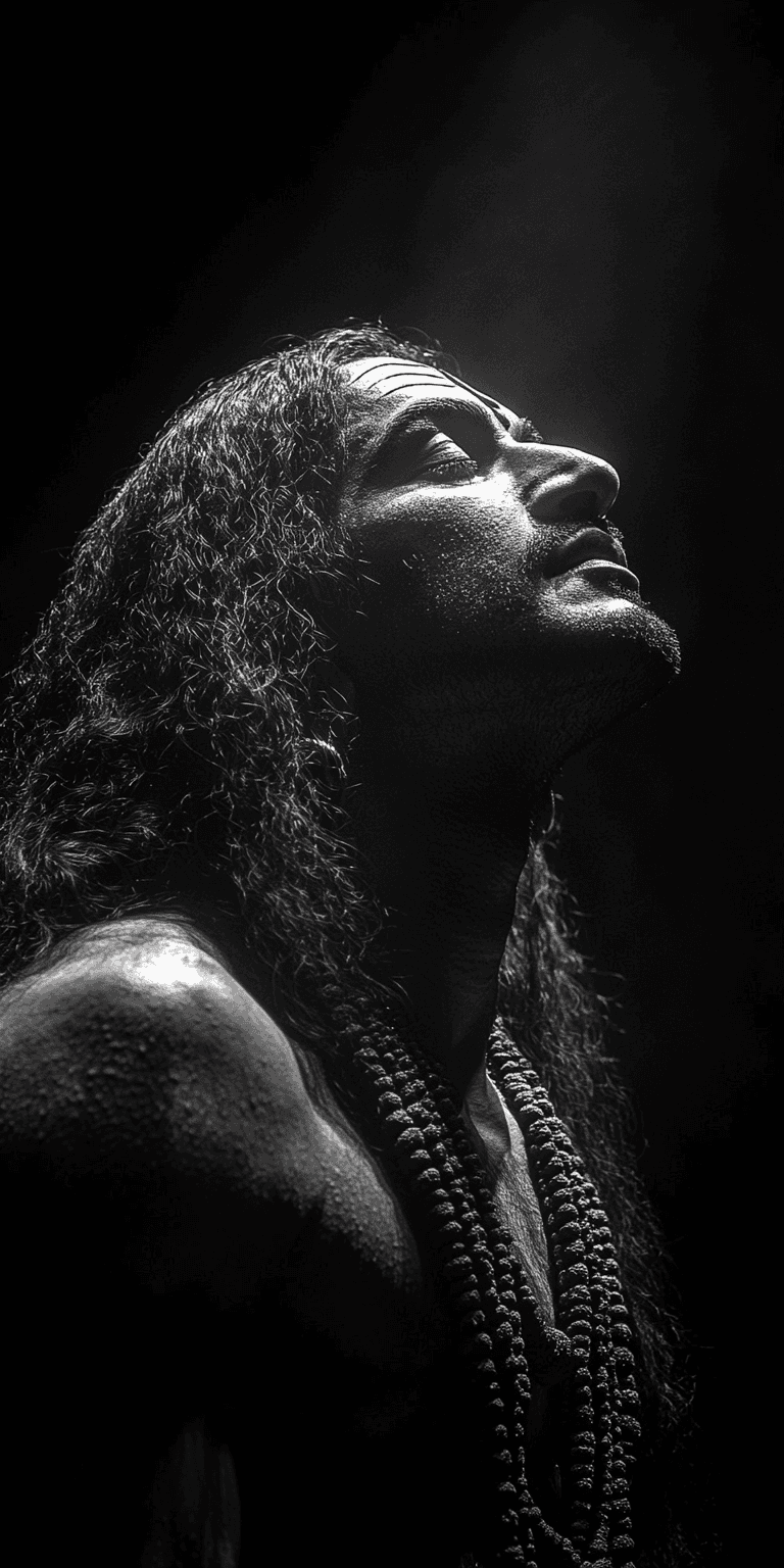 AI generated: Silhouette of a Lord Shiva's face seen from the side, loose hair--chaos 75 --ar 1:2 --stylize 750 --...