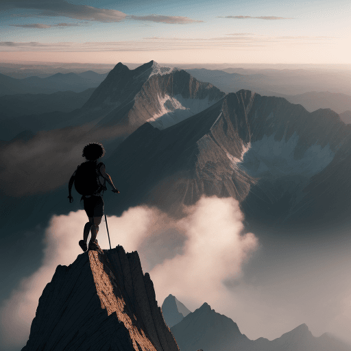 AI generated: silhouette of a freespirited hiker on top of a mountain, with a lot of detail, high quality image, c...