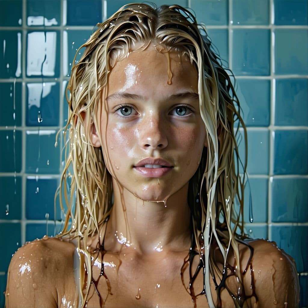 AI generated: Cinematic symmetric photo realistic score_9, 14 years-old, Blond hair, voluptuous, pleasure, sweaty,...