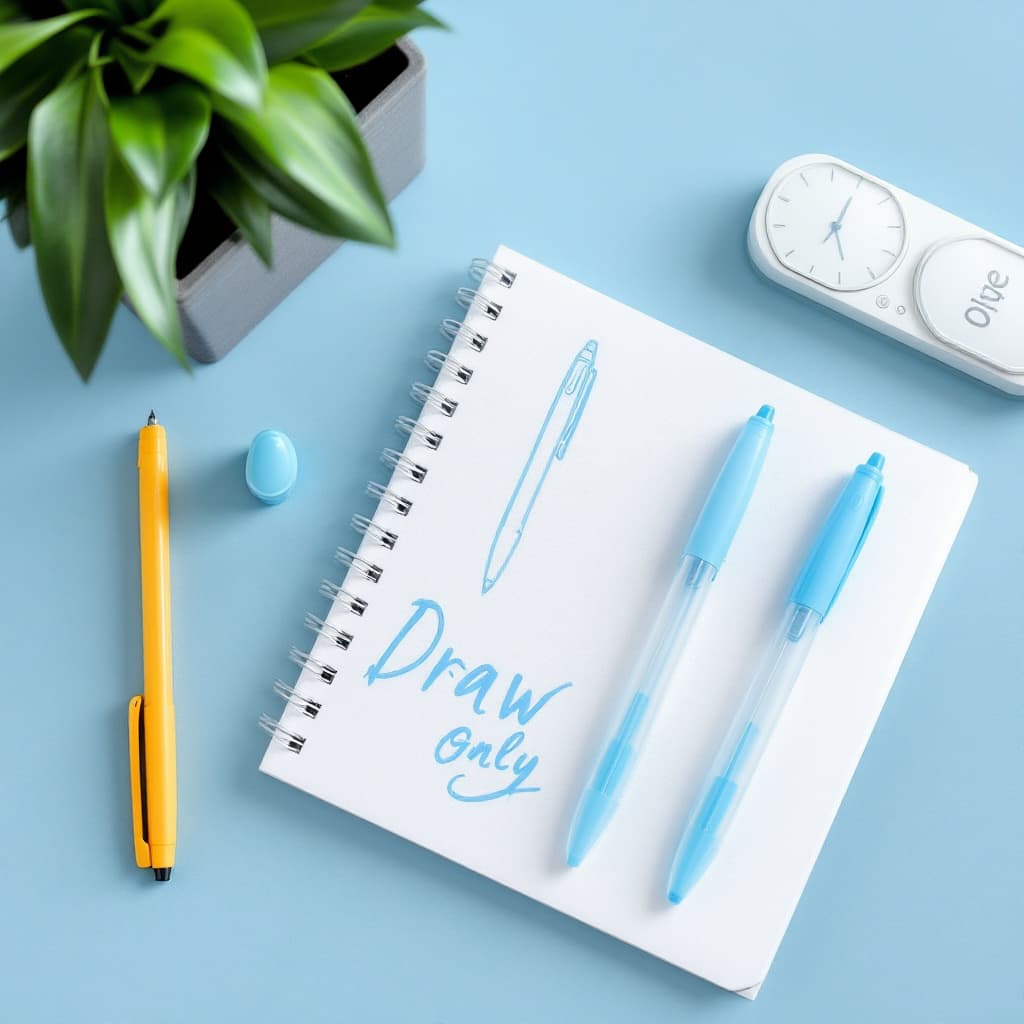 AI generated: draw ONLY blue gel pens 5pcs of office space brand with transparent body