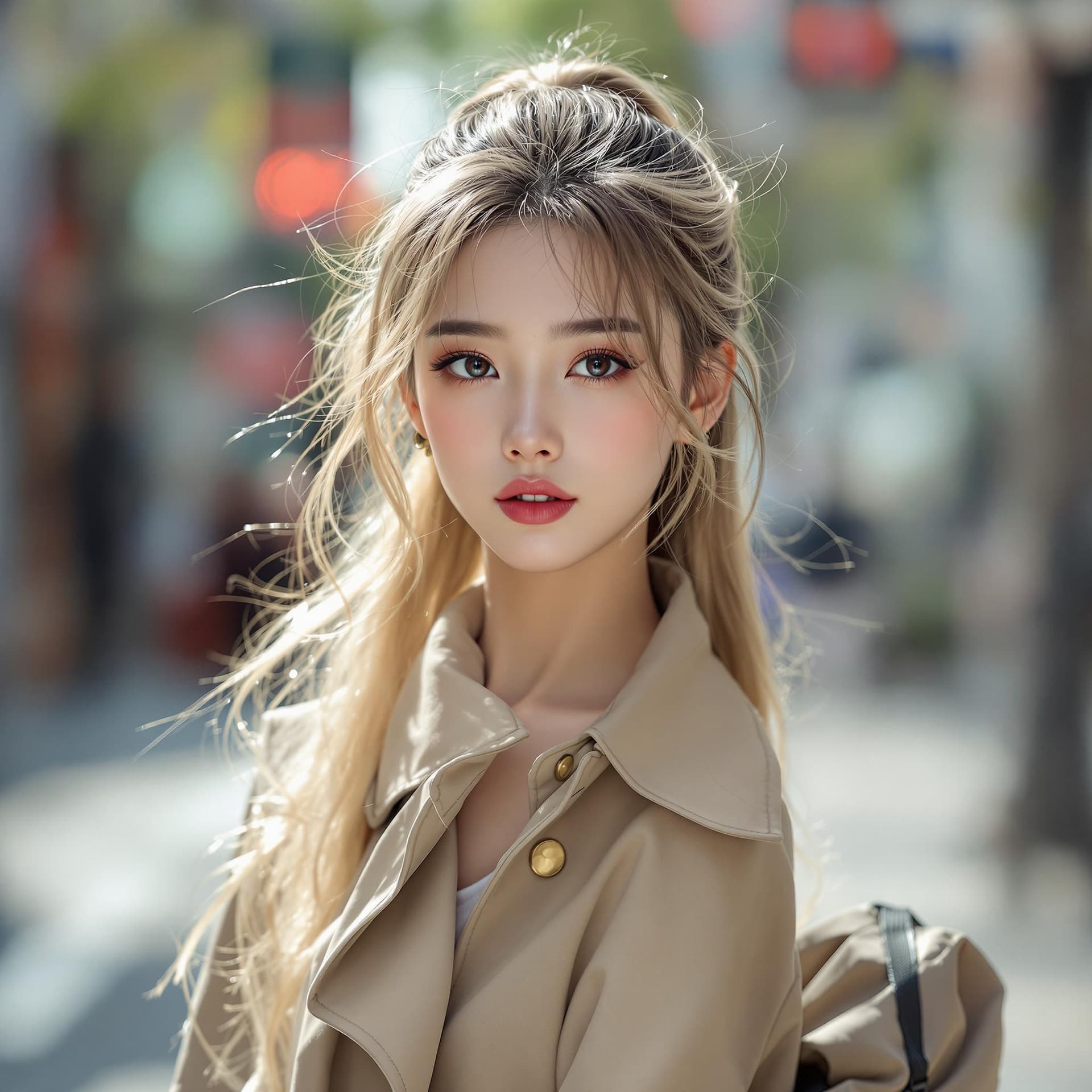 AI generated: 
    A photo of stunning Asian model with long perfect style black hair in a ponytail, professional ...