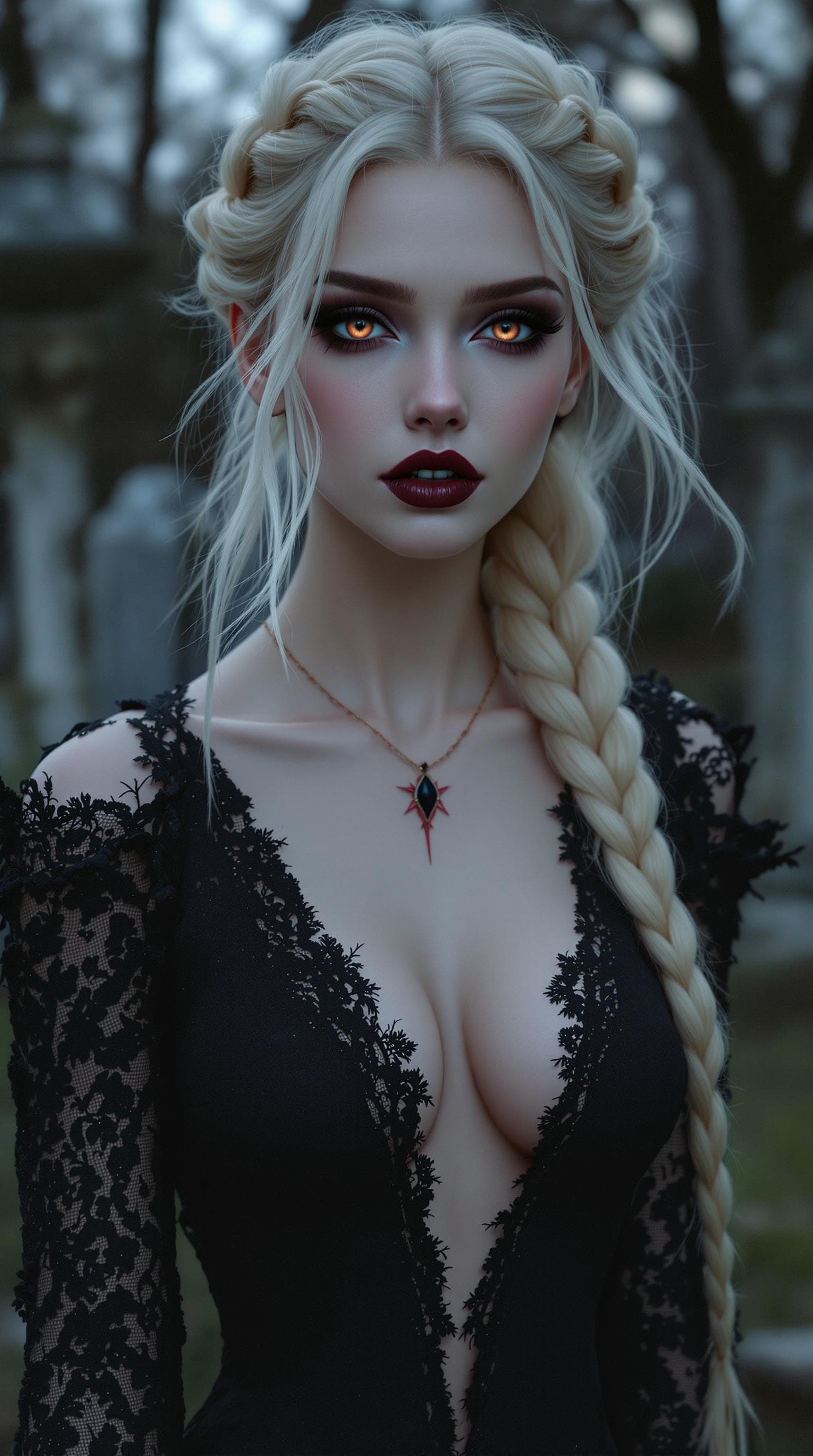 AI generated: a professional photo of a exceptionally of the most beautiful Russian vampire girl in the world, (ag...