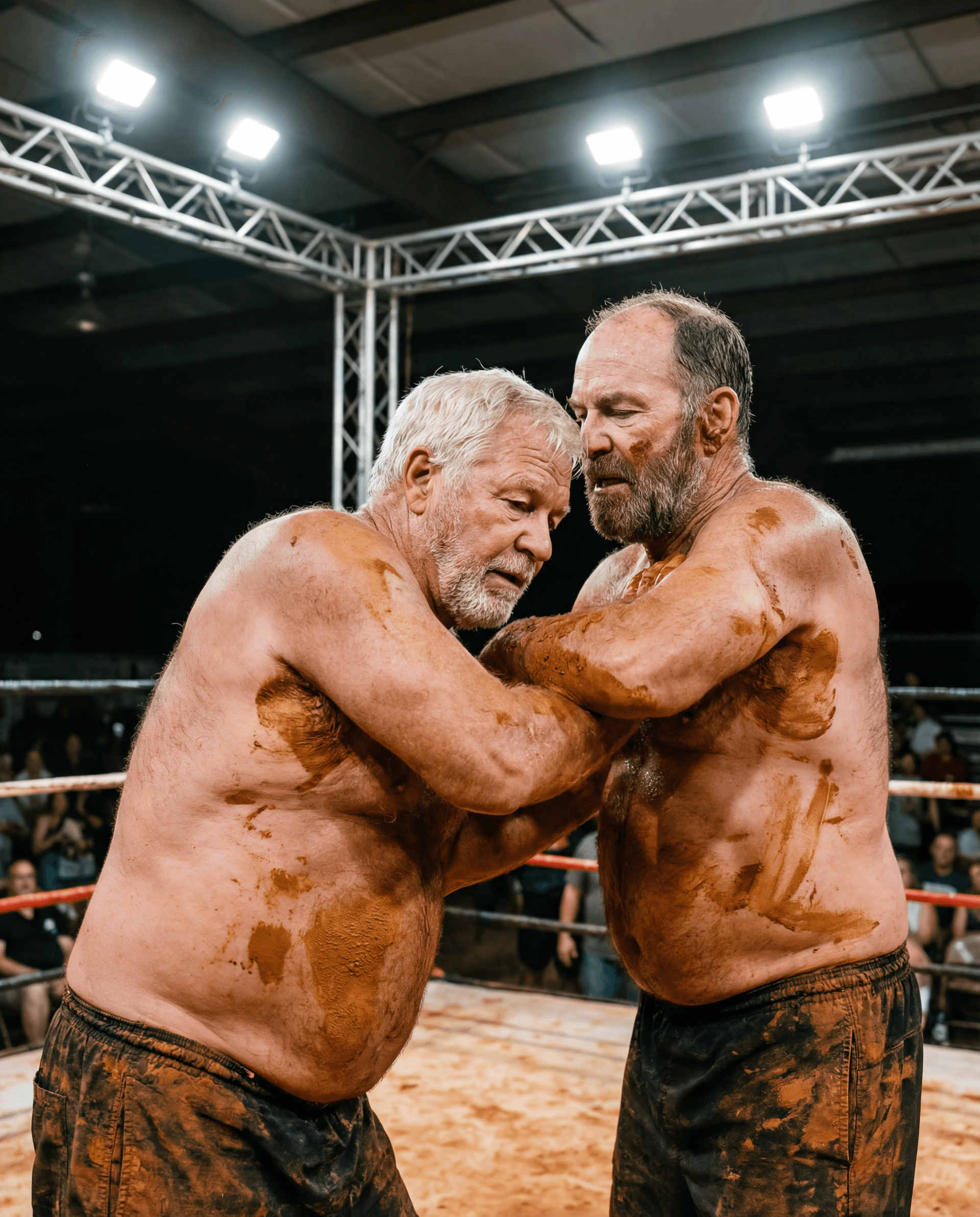 AI generated: RAW DOCUMENTARY SPORTS PHOTOGRAPH
LOCAL AMERICAN RED CLAY MUD WRESTLING — VERTICAL 9:16
ASPECT / OUT...