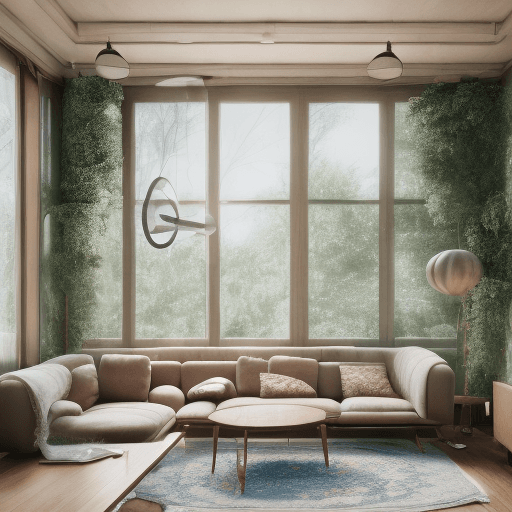 AI generated: High resolution photography interior design, dreamy sunken living room conversation pit, wooden floo...