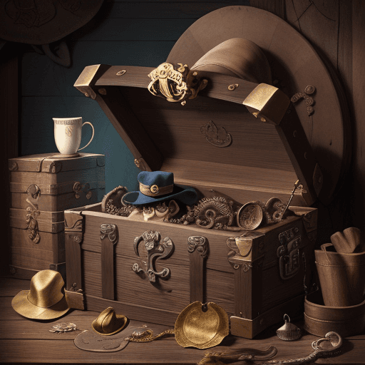 AI generated: etching octopus with captains hat and treasure chest