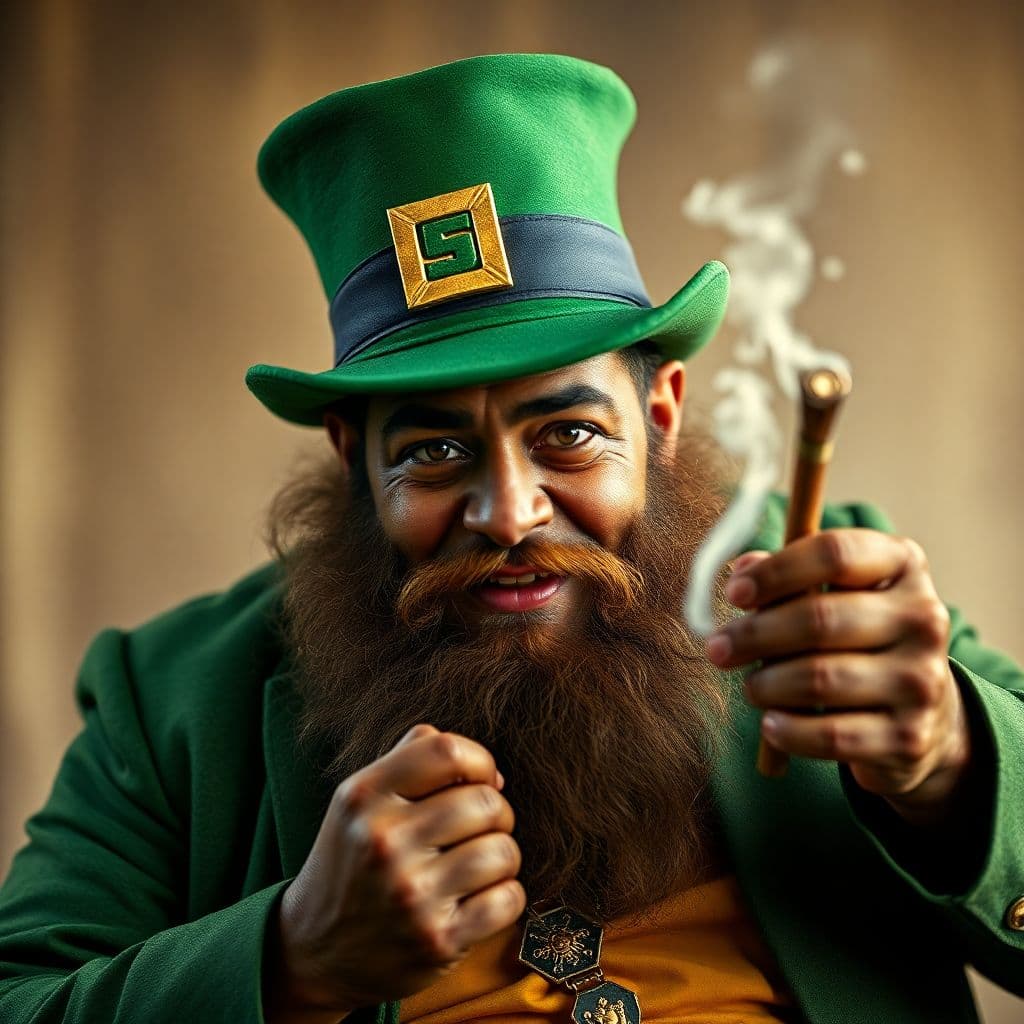 AI generated: african Joe Rogan with mysterious leprechaun, deals