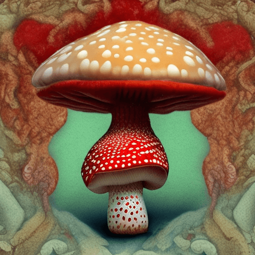 AI generated: a photo of an amanita muscaria mushroom, said to illustrate a wise man in meditation
