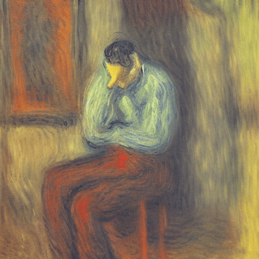 AI generated: expressionist painting of man trapped in his thoughts, monet style

