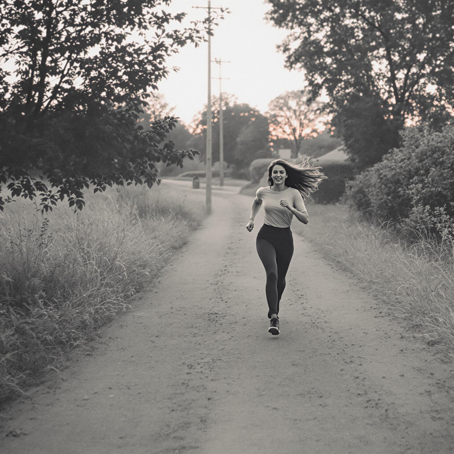AI generated: a woman running towards the camera