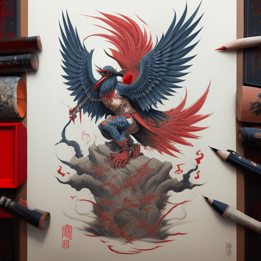 AI generated: japanese tengu tattoo drawing, in the style of matthias jung, kerem beyit, uhd image, authentic depi...