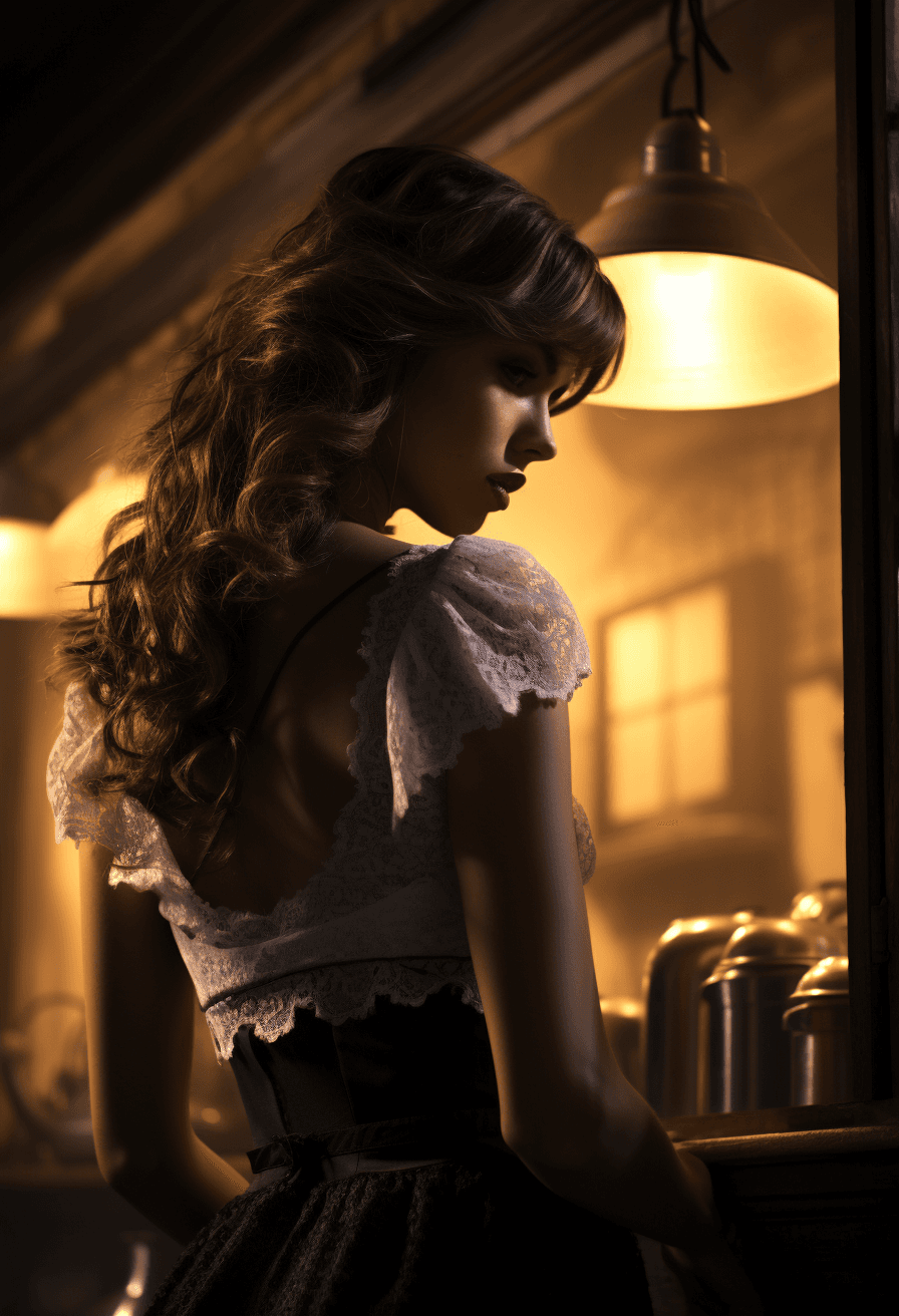 AI generated: a black and white photo of a beautiful woman in a kitchen, back angle, lingerie, in the style of ret...