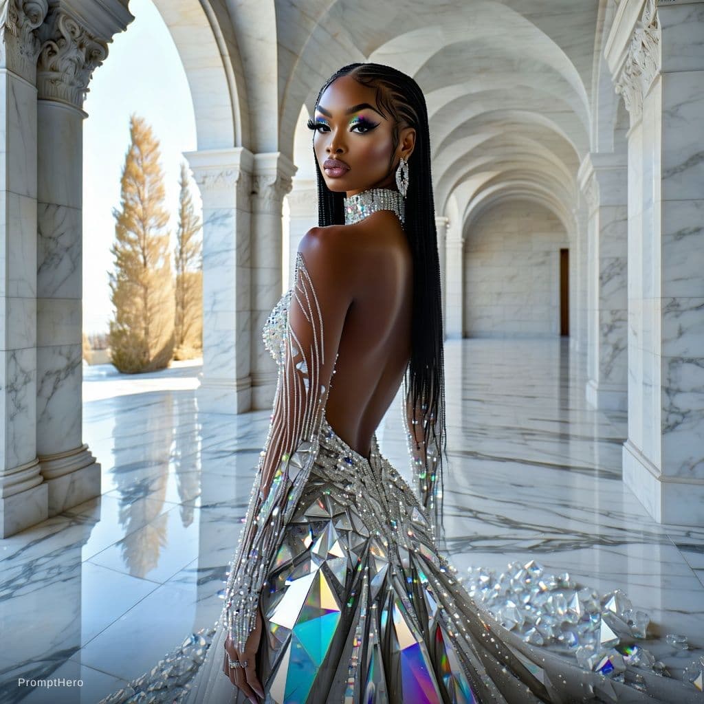 AI generated: masterpiece, gorgeous full body portrait of a gorgeous lady in outfit of crystals Swarovski, stunnin...
