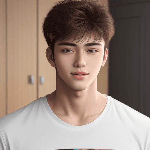 AI generated: extreme details realistic photo of 20 years handsome boy, charming face , wearing tshirt,