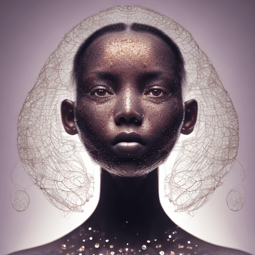 AI generated: a woman with dark skin and braided hair is photographing her face, in the style of dmitry kustanovic...