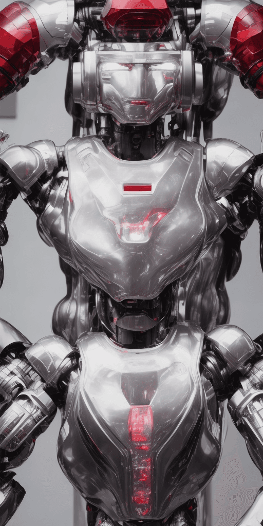 AI generated:  the photo shows a close-up of a humanoid robot or person in an advanced suit of armor. The design i...