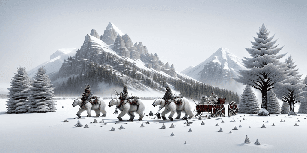 AI generated: Snow covered mountain with hoarfrost covered cedar and sprice trees and a snow covered clearing that...