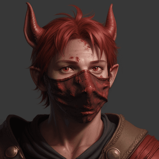 AI generated: DnD, red, kobold, male, short, messy, dirty, face covered, fantasy, portrait
