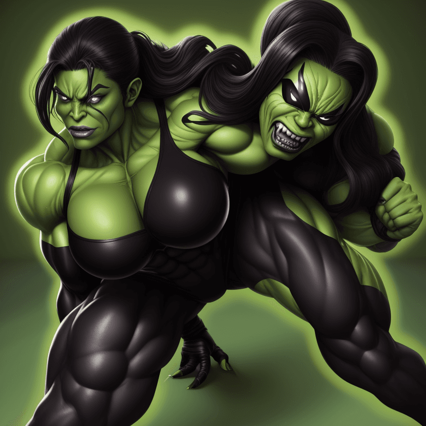 AI generated: 1 bodybuilder woman wearing symbiote, She-Hulk, 