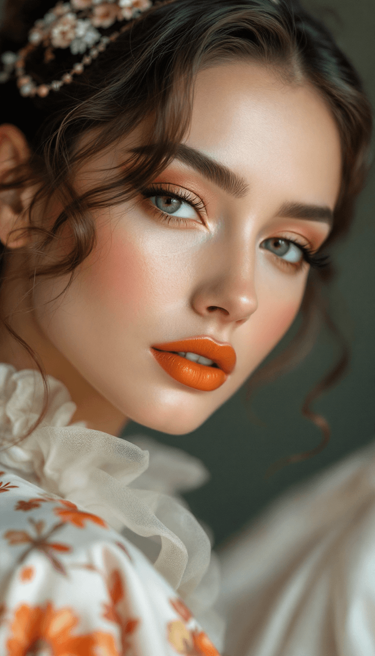 AI generated: Drawing inspiration from past eras, often featuring winged eyeliner, orange lips, and soft, romantic...