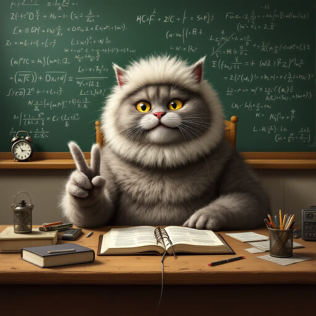 AI generated: An anthropomorphic gray British shorthair cat with a dome-shaped bald head and a shaggy white hair w...
