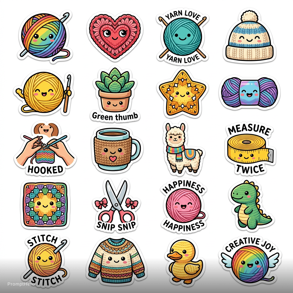 AI generated: pegatinas de tejido en crochet
