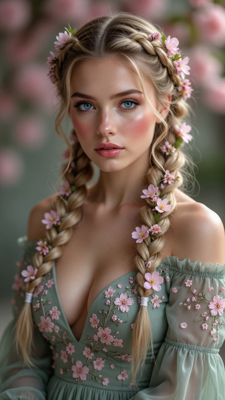 AI generated: Ultra-realistic fashion magazine portrait photograph of a stunning young woman with long blonde hair...