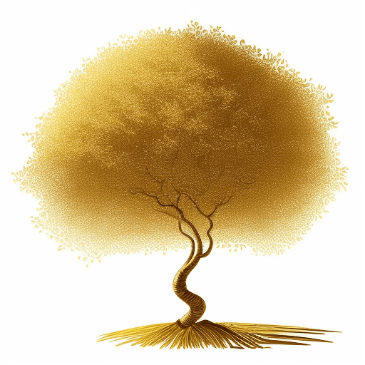 AI generated: drawing of a Brazilian tree, with a golden view and illuminated white background