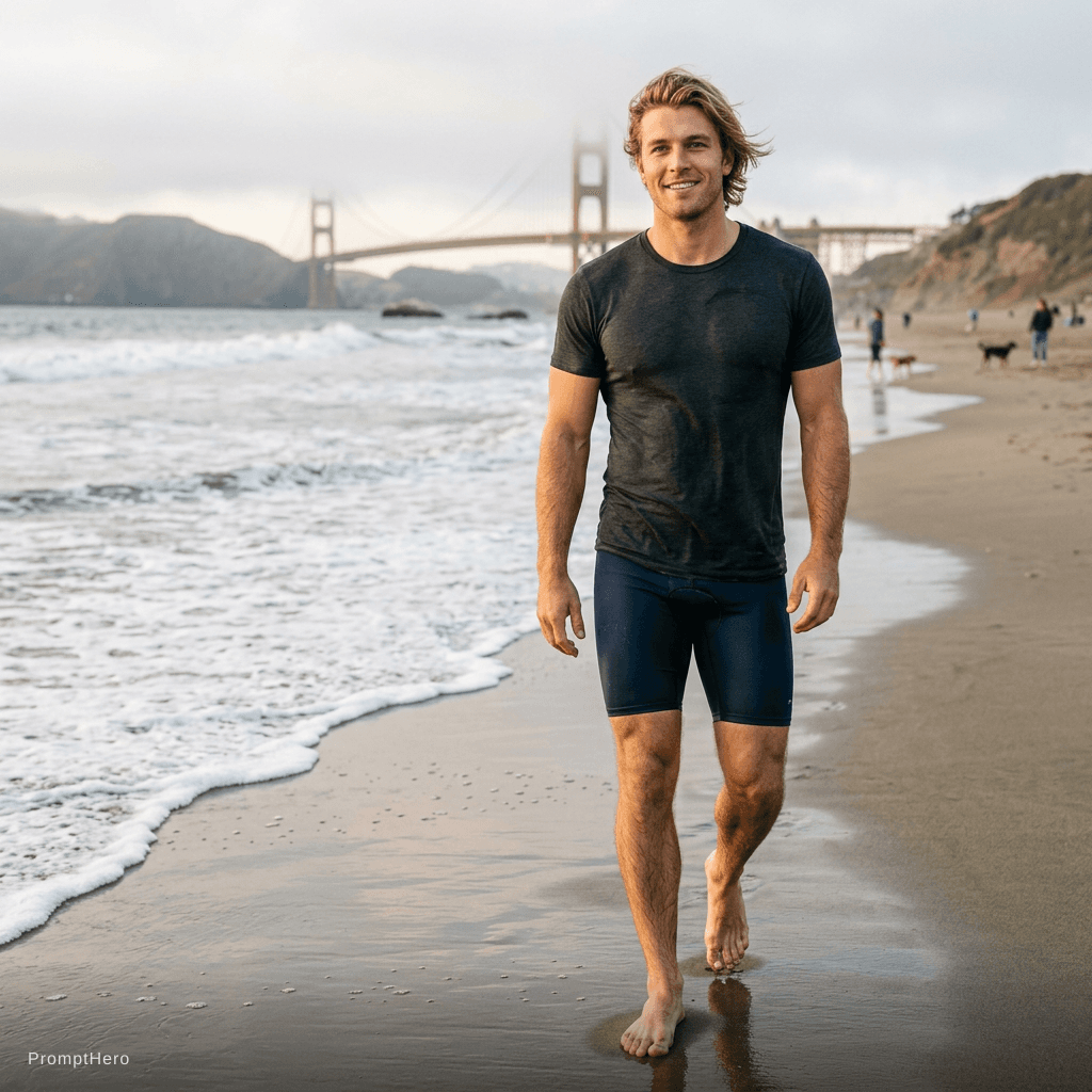 AI generated: High resolution photography realistic,  male, full body,  huge prominent bulge in crotch x2 the size...
