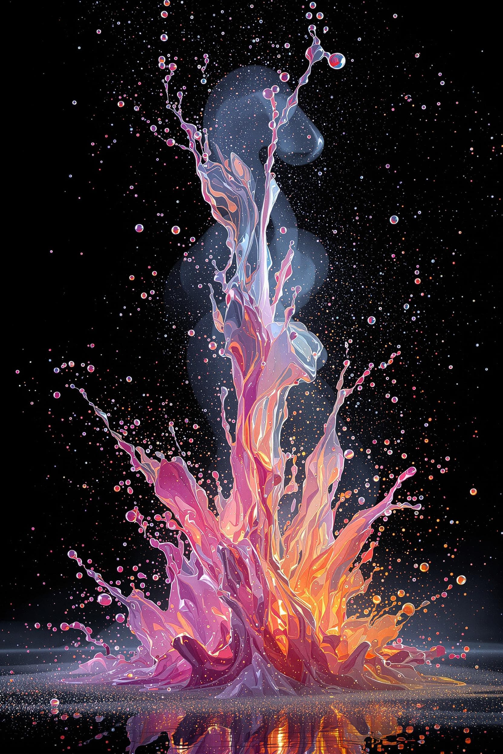 AI generated: hyper realistic glowing holographic milky fluid explosion, drip, splashes, powder, smoke, black back...