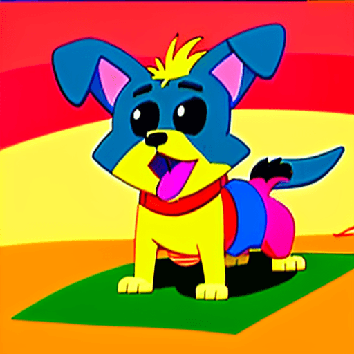 AI generated: 90's cartoon style, a dog barking with the sound written in text