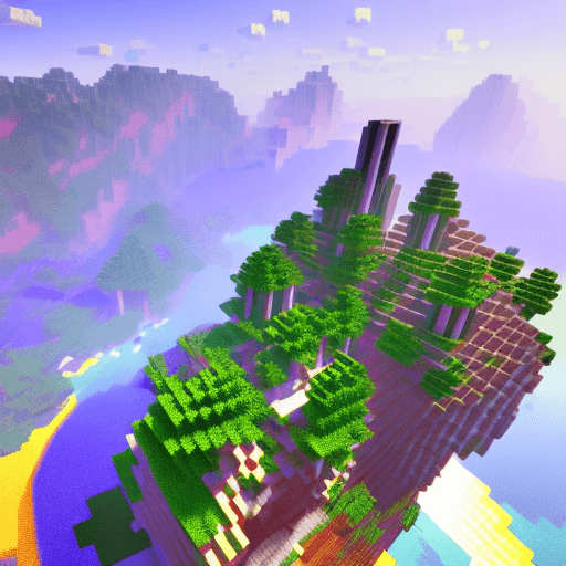 AI generated: A bustling Minecraft Skyblock Server "LavaMC," players trading on floating islands adorned with vibr...
