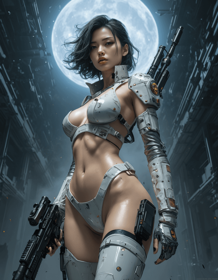 AI generated: Sexy and provocative woman, a space warrior in the sky. In style of Yoji Shinkawa & Hyung-tae Kim!, ...