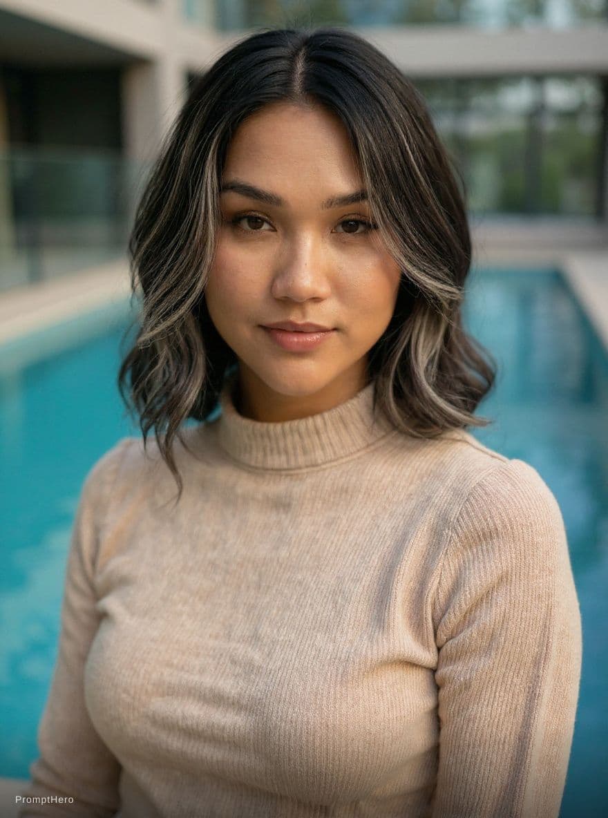 AI generated: A highly detailed, photorealistic, cinematic vertical medium shot of a beautiful, alluring young Eas...