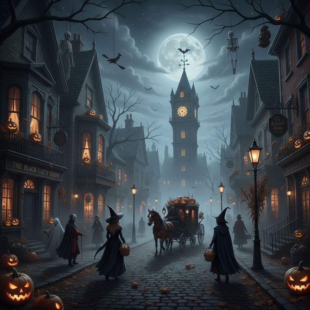 AI generated: Victorian street during Halloween night