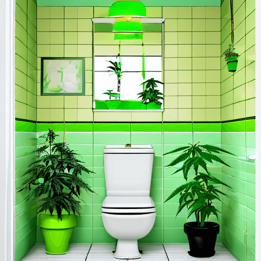 AI generated: a colorfoul flower of marijuana in a little bathroom with a lot of plants of marijuana