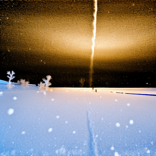 AI generated: snow storm at night.
ice crystals falling to the ground.
small faint golden point of light from the ...