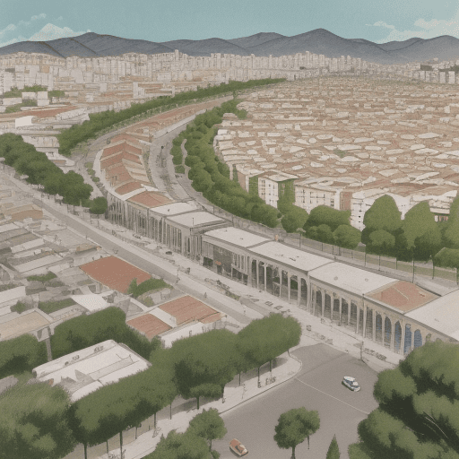 AI generated: "High-resolution illustrated image a vintage 1960s postcard. The scene depicts the Alberdi neighborh...