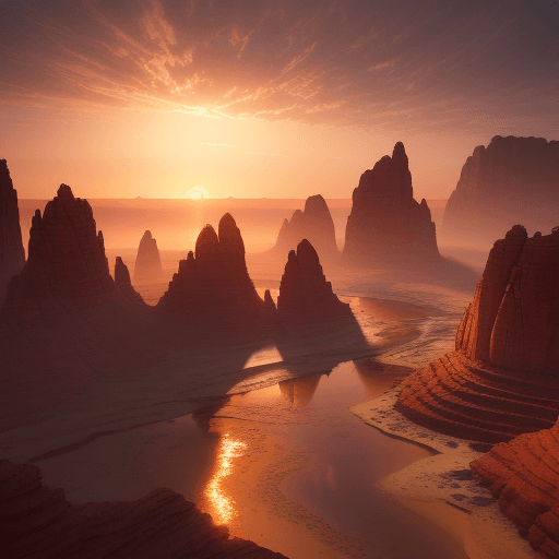 AI generated: saharian landscape at sunset , 4k ultra realism, BY Anton Gorlin, trending on artstation, sharp focu...