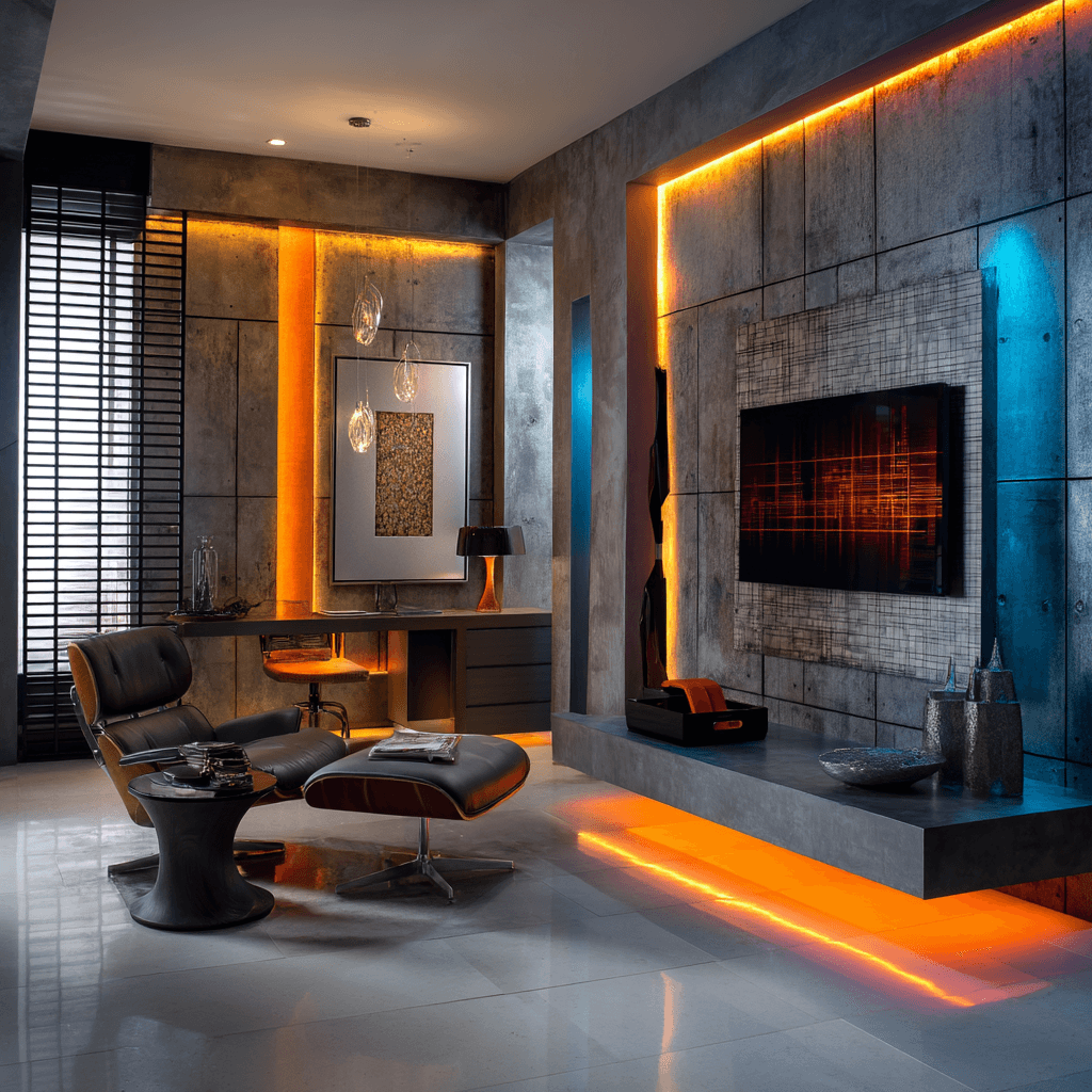AI generated: photography, contemporary influence style, interior design, ergonomic furniture, hightech appliances...