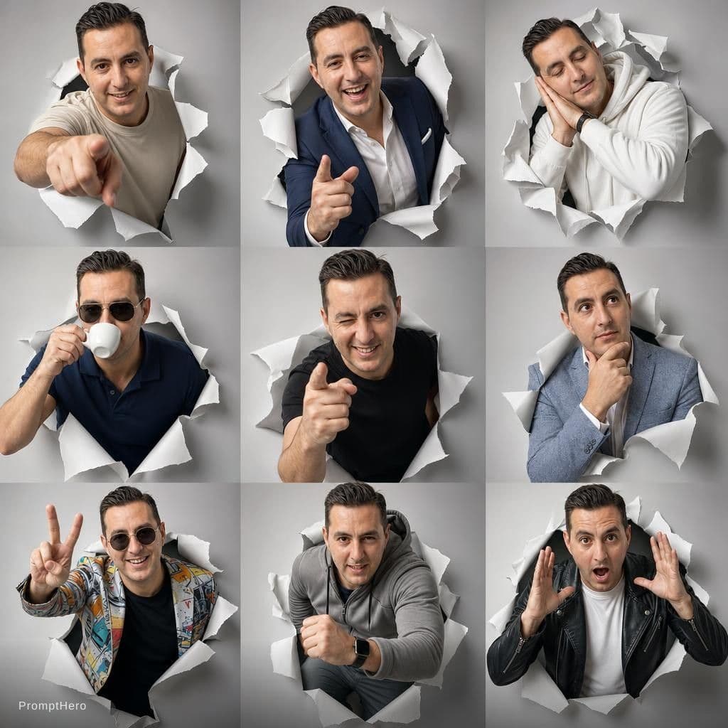 AI generated: Generate a hyper-realistic, 9:16 studio-style collage featuring an adult man  (facial match to the u...