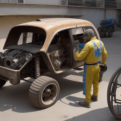 AI generated: MECANICO DE AUTOS TRABAJANDO EN UNA ABOLLADURA