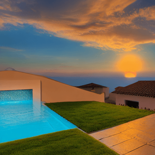 AI generated: sunset under a villa

