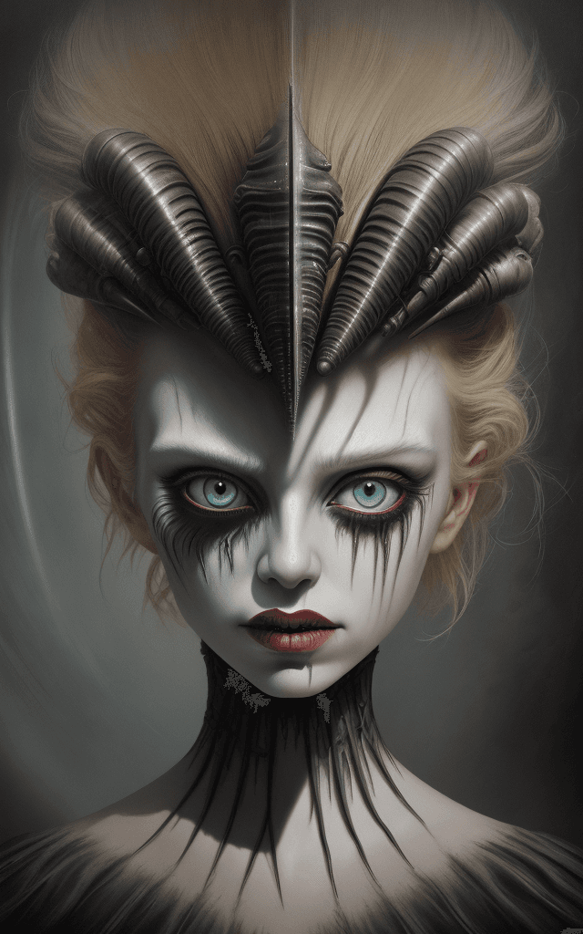 AI generated: a detailed uhd portrait of a muted blonde laser thrashed oil painting in the style of tim burton enh...