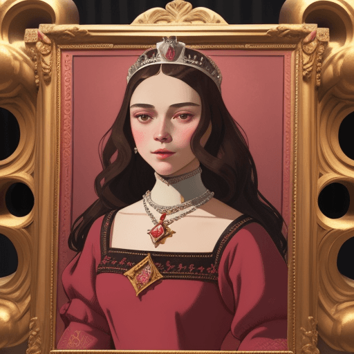 AI generated: \imagine a medieval young queen with big diamond illustration, in the style of r. kenton nelson, mar...